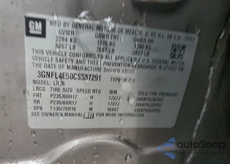 2012 Chevrolet Captiva Sport from USA, damaged, VIN 3GNFL4E50CS537291